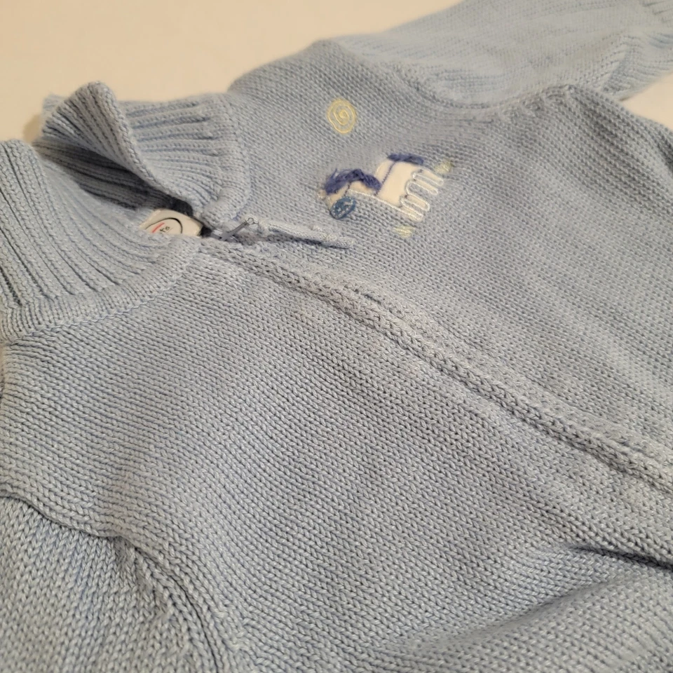 Cárdigan Vintage Talbots Bebé Talla 6 Meses Cremallera Completa Azul Caballo Bordado Foto 3 de 4