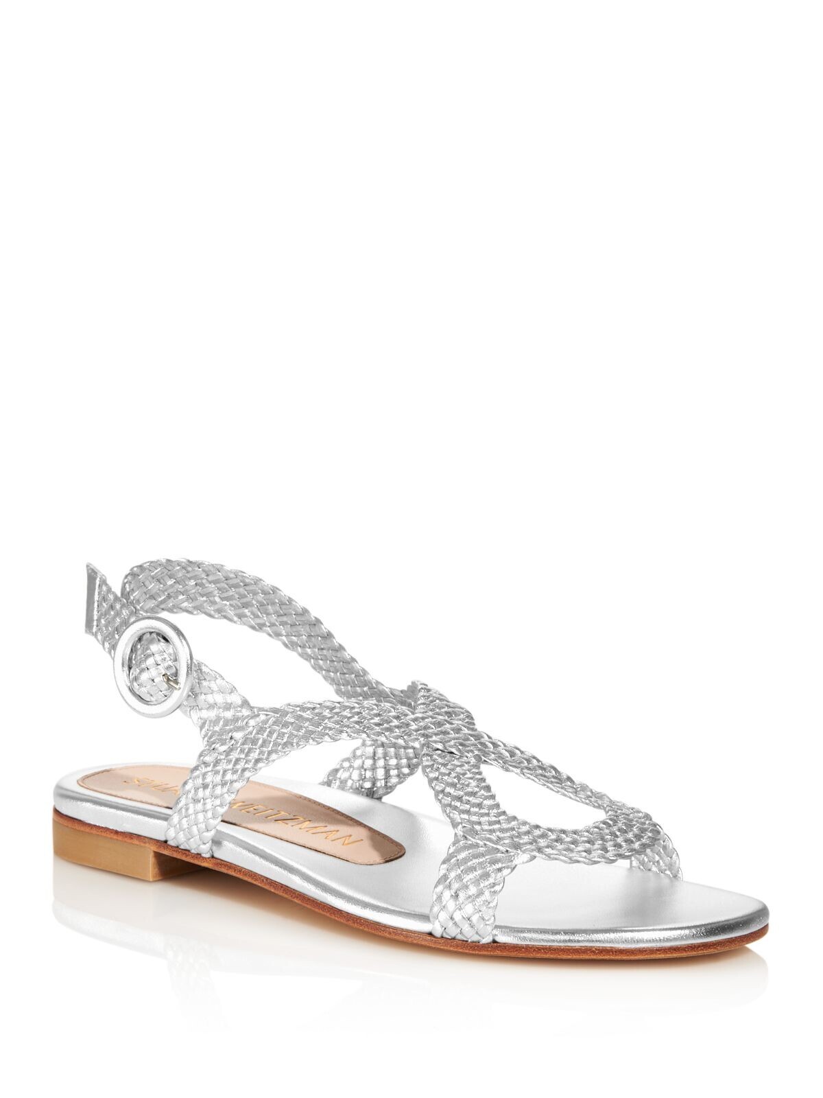 STUART WEITZMAN/ женские серебристые босоножки Teodora с круглым носком на блочном каблуке и ремешком на заднике 6,5