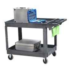 Gray Heavy Duty Plastic Utility Cart 2 Shelves 33" x 46" x 25" Rolling Cart Tool