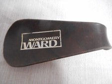 Montgomery Ward Brown Hard Plastic Dark Brown Wood Tone Shoe Horn 3 3/4" x 1 1/2