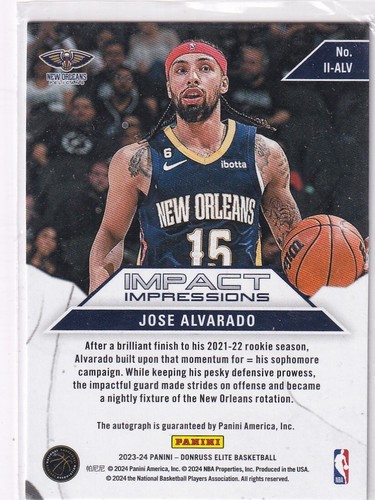 NBA Panini 2023-24 Donruss Elite No II-ALV Jose Alvarado Auto Impact Impressions - Picture 2 of 2