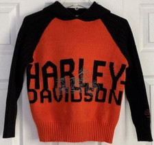 Harley Davidson Boys Youth Black Orange Pullover Sweater Hood Size M 10-12