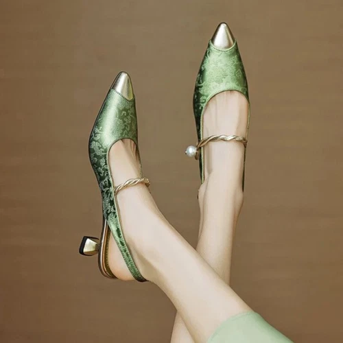 Women's Summer Pointy Low Heel Buckle High Heels Pumps Sandals Party Shoes - Picture 10 of 19