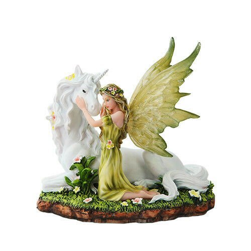 PTC 7 Inch Green Winged Fairy with Magical Unicorn Statue Figurine - 第 1/1 張圖片