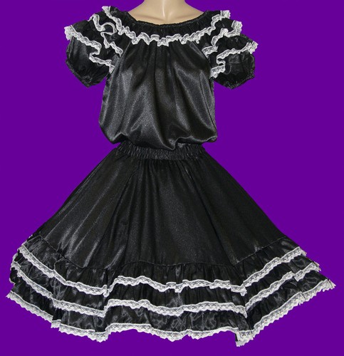 BLACK SQUARE DANCE DRESS OUTFIT BLOUSE, SKIRT WAIST 25"-32"