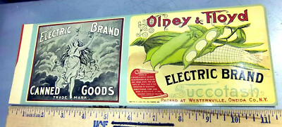 Vintage 1890 Original Label, Olney & Floyd Electric Brand Succotash, BEAUTIFUL 