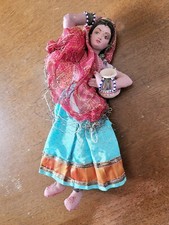 Vintage Beautiful 10" Clay Indian Hindu Doll Traditional Sari India Pot
