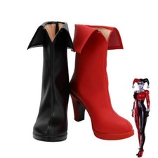 Batman Arkham Knight Harley Quinn Cosplay Boots Black Red Shoes Halloween Prop