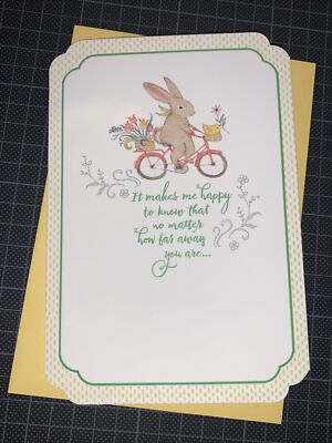 1 Hallmark Easter Card: Bunny on Bicycle Across the Miles Happy To Think Of You