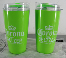CORONA HARD SELTZER BEER ๐ 16oz TRAVEL TUMBLER GREEN MUG LOT 2 MADE IN USA NEW