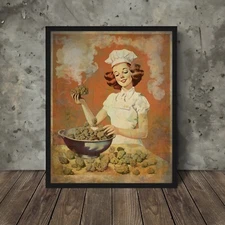 Retro CANNABIS CHEF Wall Art, Vintage Stoner Kitchen Decor, Pothead Cook Poster