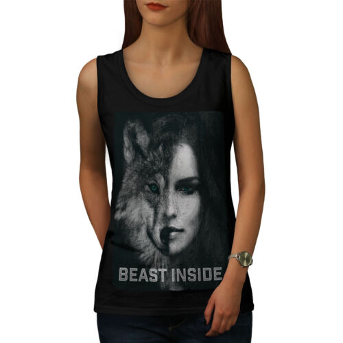 Wellcoda Beast Inside Woman Womens Tank Top, Wolf Lady Athletic Sports Shirt - Picture 1 of 22