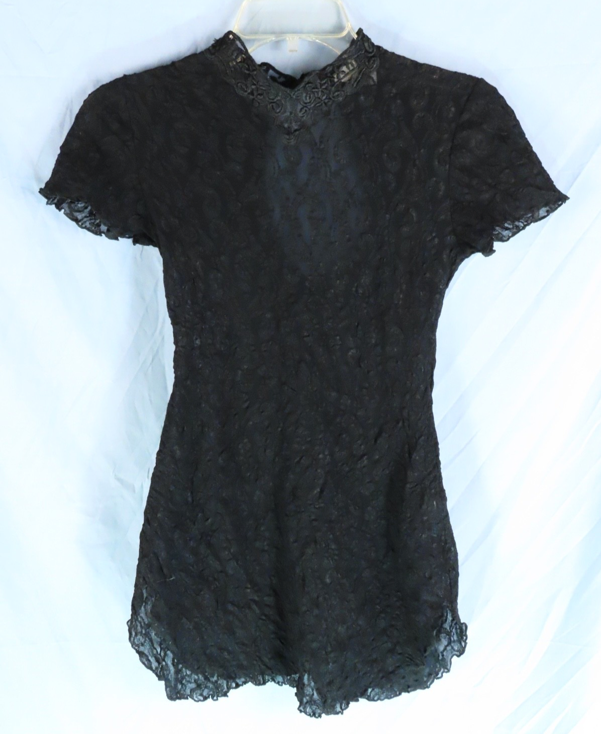 VTG Ilise Stevens BLACK SHEER MESH LACE High Neck BLOUSE TOP SHIRT Open Back S