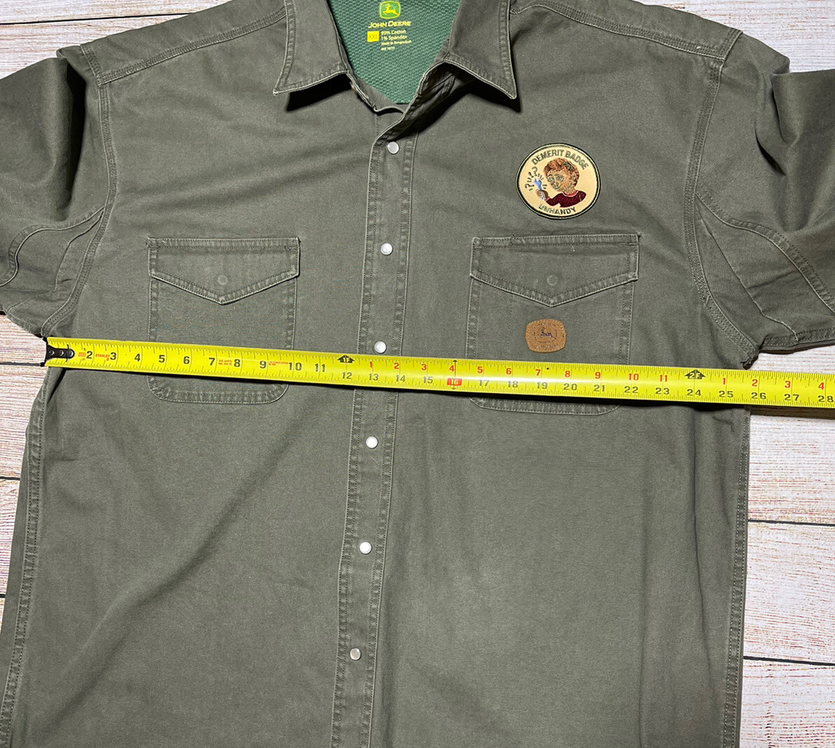 John Deere Men's Rugged Work Shirt Size 2XL Khaki Cotton Pearl