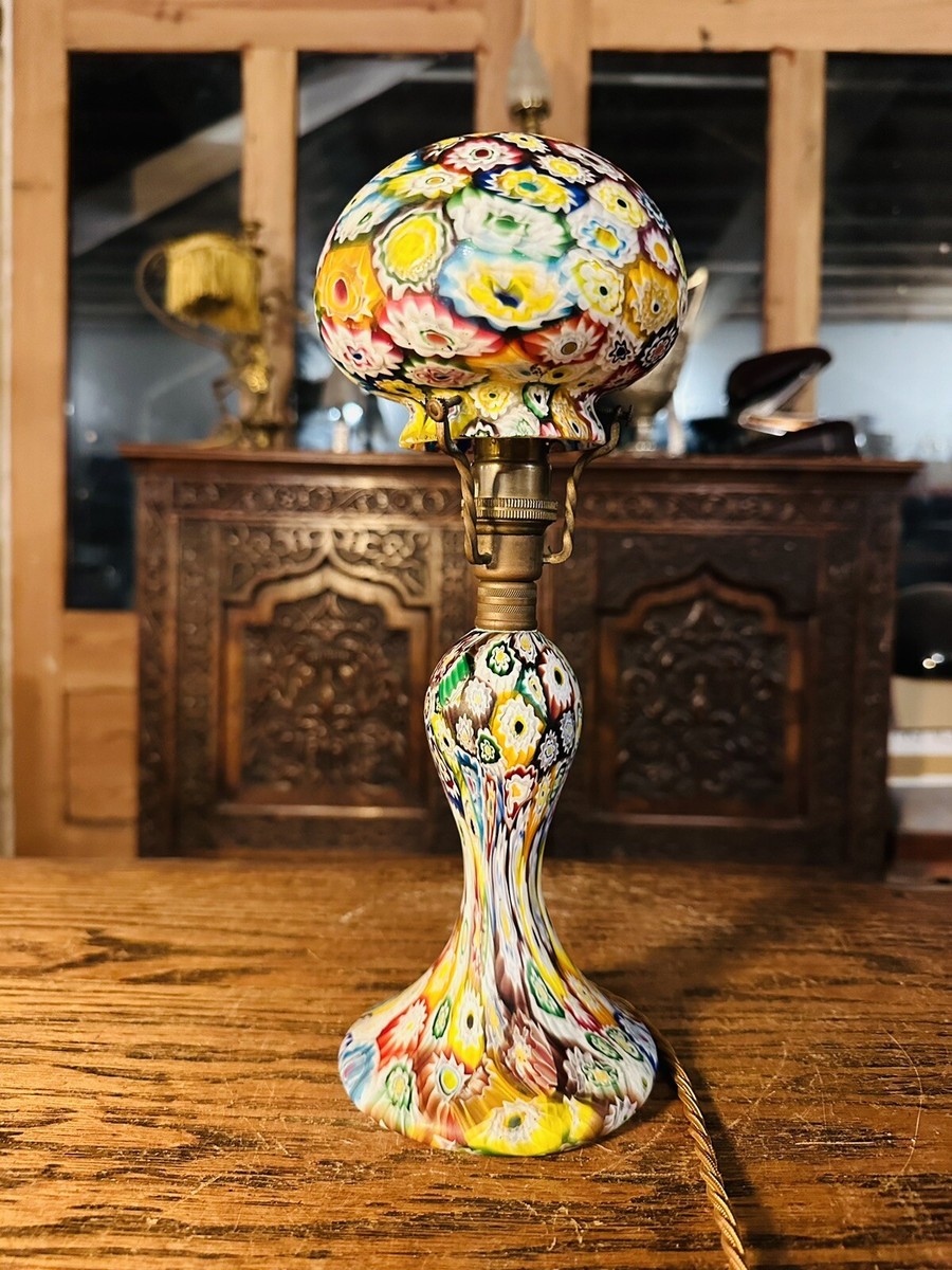 Rare Antique Murano Glass Table Lamp Millefiori Fratelli Toso