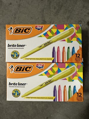 NEW Lot Of 2 - 12 Packs BIC Brite Liner Assorted Colors Chisel Tip Highlighter