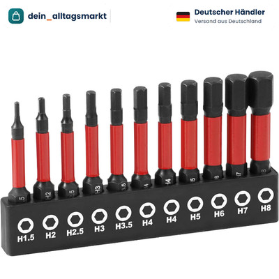 Schrauber Bit Set 11 Teile 50mm 1/4'' Magnetisch Innensechskant für Akkuschrauber