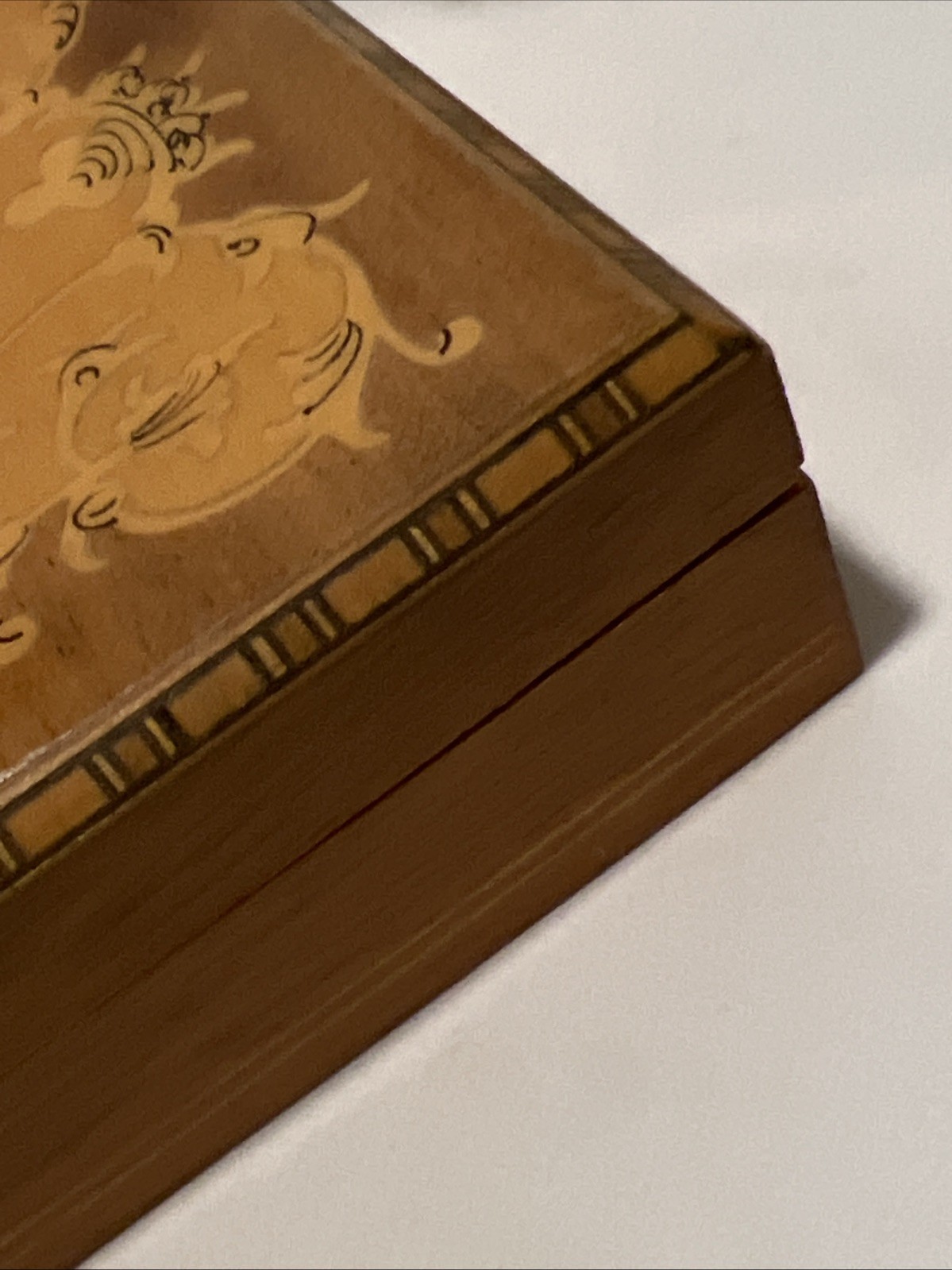 Italian Square Marquetry Inlaid Painted Wood Jewelry Trinket Box 4 3/8"