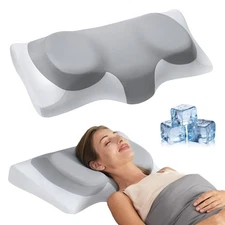 Dual-Layer Memory Foam Cervical Neck Pillow,Contour Cooling Gel Support Pillo...