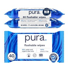 Flushable Unscented Adult Wet Wipes 80 Count, 99 Water Aloe Vera