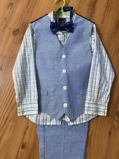 Nautica Boys 4 Piece Suit Set: Shirt/Pant/Vest/Tie, Blue  Grey Size 4T