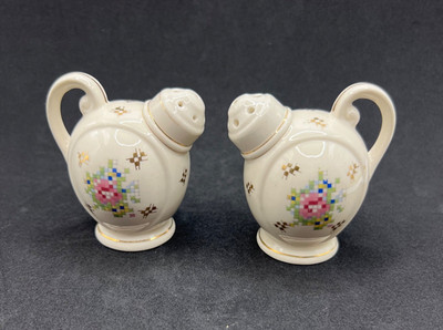 Hotta Yu Shoten Japan Vintage Salt Pepper Shakers Cross Stitch Floral Rose 2748