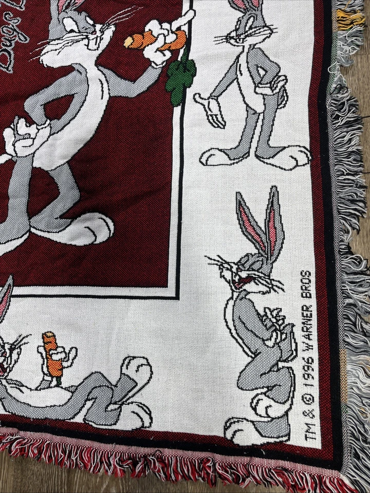 Винтажный Looney Tunes жуков кролика плед Tassle бахрома 1996 Warner Bros 44 x 57 - Изображение 3 из 4