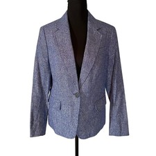 Anne Klein Women's Blue Tweed Blazer Size 6 Single Button Smart Casual Career