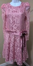 Vintage JC Penney Pink Floral Lace Over Satin Dress Formal Occasion Girls 14