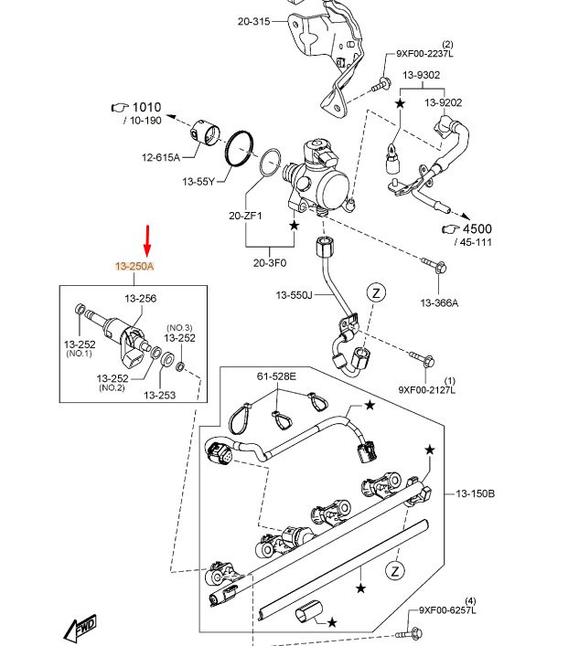 Mazda CX-5 MK2 Genuine Fuel Injector PE2713250 OEM New