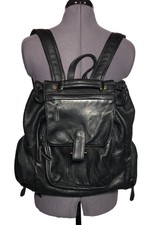 Vtg 90s Y2K Black Leather Latico Top Gun Backpack Travel Minimalist Unisex