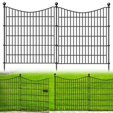 BLACK - CLEASO 10 PANELS DECORATIVE GARDEN FENCE WITH GATE, 32" X 23.6 FT