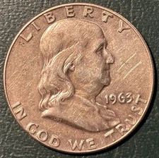 1963-D Franklin Half Dollar US 50C 90% Silver Coin Nice G/VG Cleaned