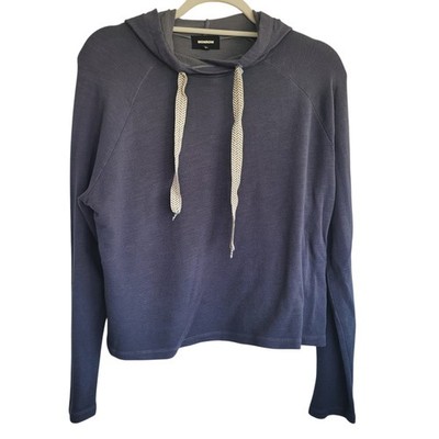 Monrow Sweatshirt Medium pullover with Chevron Drawcord Blue Womens Hoodie 