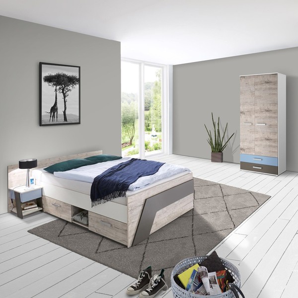 Jugendzimmer Kinderzimmer Set Mit 140X200Cm Jugendbett Kleiderschrank Nachttisch-image