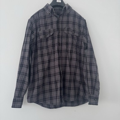 Faded Glory Mens Flannel Shirt M Button Down Black Plaid 100% Cotton Long Sleeve