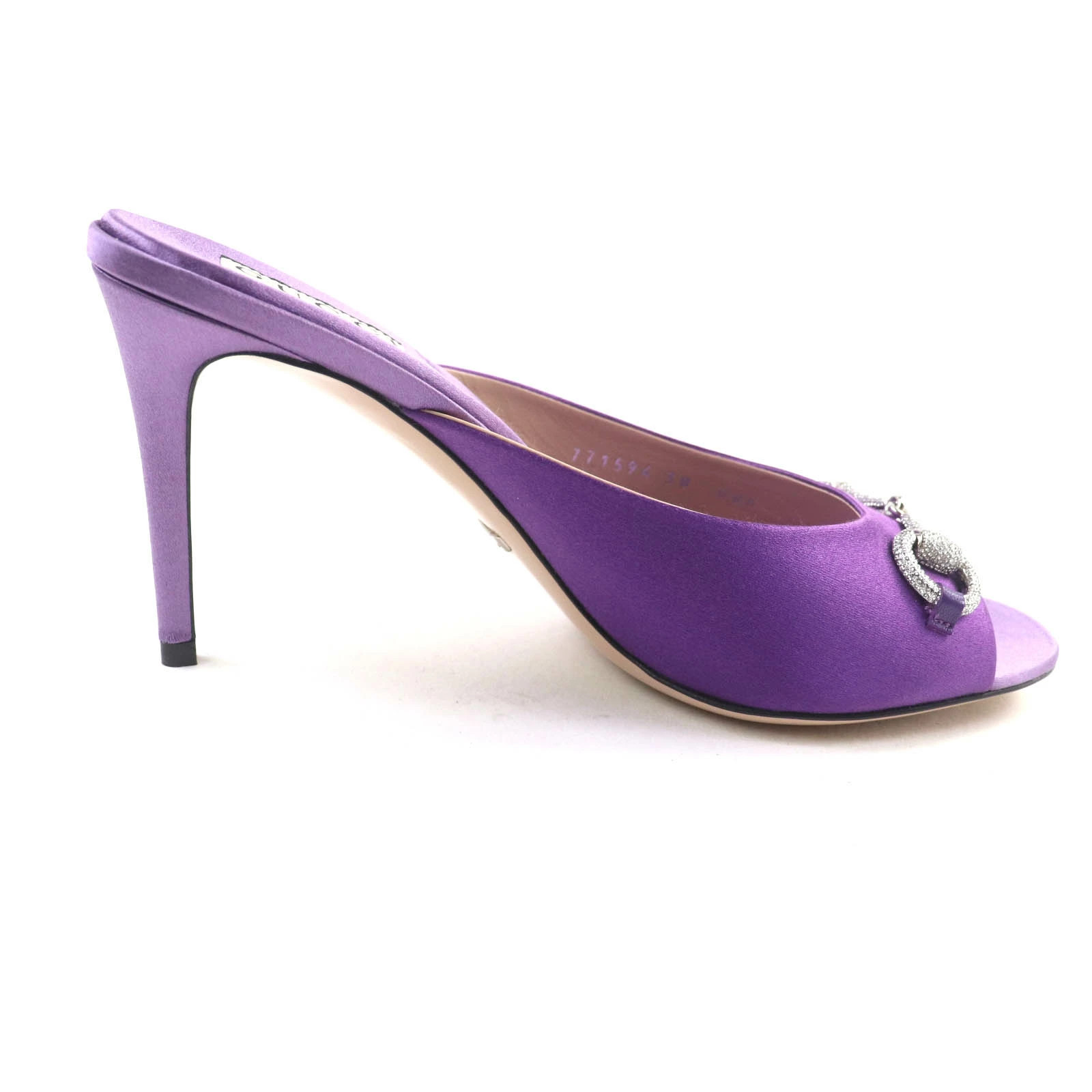 GUCCI 771594 Horsebit Crystal Satin Mule Sandals Purple 38 and storage bag Made thumbnail 6