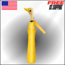 Kids Duck Handle Umbrella Compact Folding Windproof Travel Wooden Duck Design