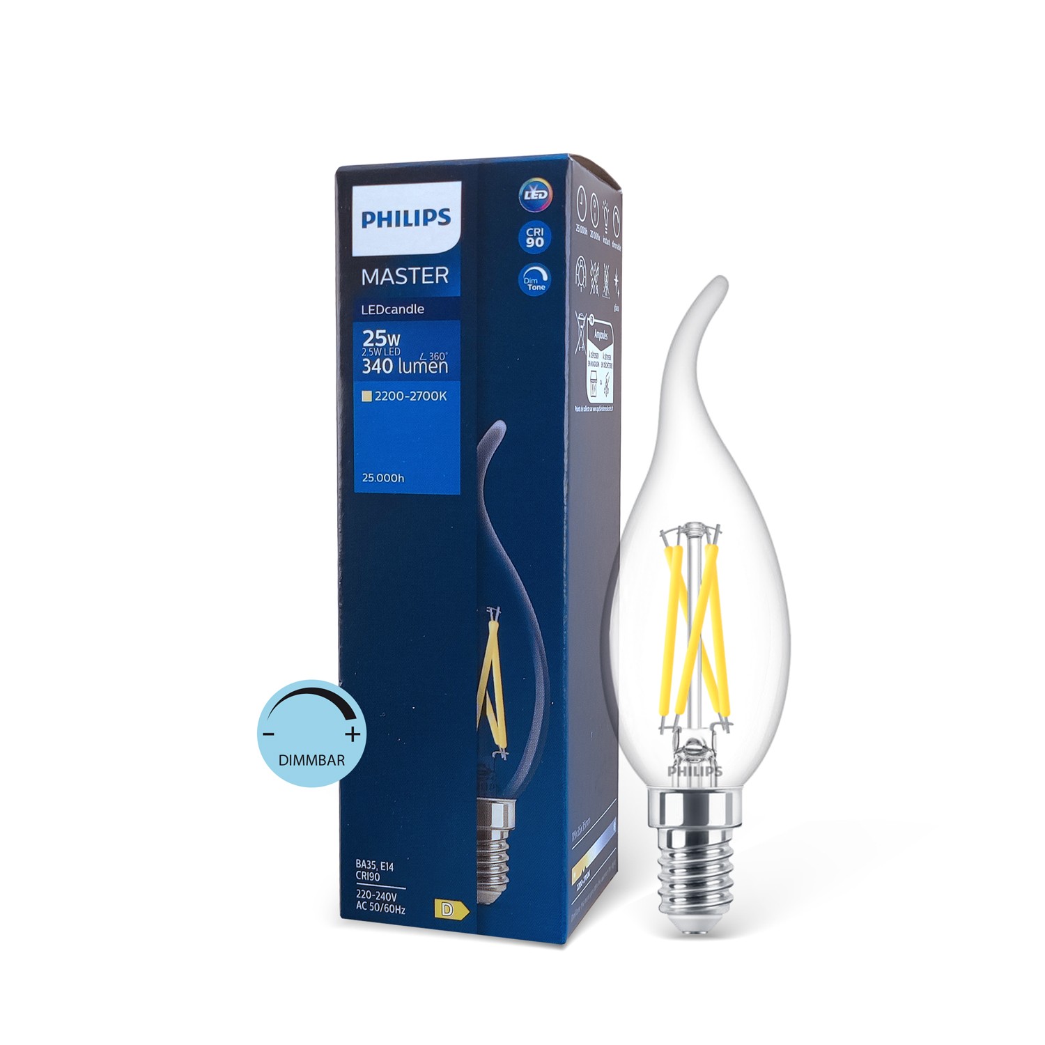 Philips Master LEDcandle DT 2,5W 25W Kerze 927 E14 klar warmweiß BA35 dimmbar