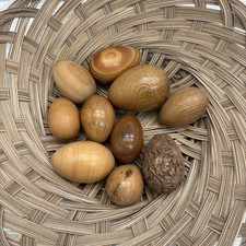 Vintage Hand Turned Wooden Eggs Mixed Hardwood Rustic Decor
