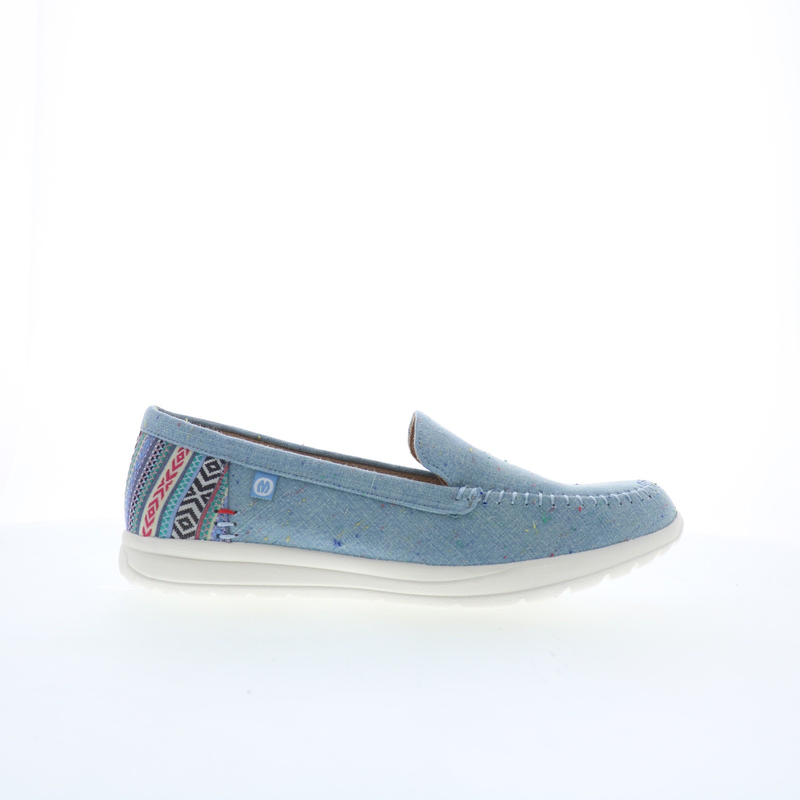 Minnetonka Discover 61065 Womens Blue Canvas Slip On Loafer Flats Shoes