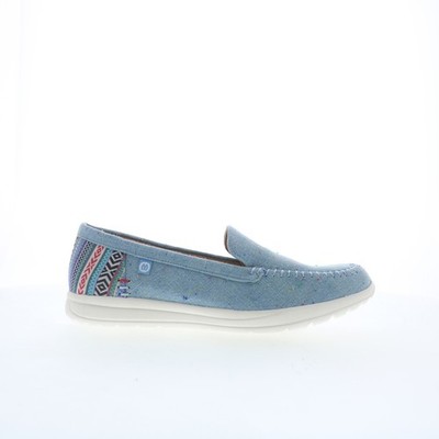Minnetonka Discover 61065 Womens Blue Canvas Slip On Loafer Flats Shoes