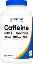 Caffeine with L-Theanine, 100Mg of Each, 240 Capsules, 240 Servings - Non-Gmo an