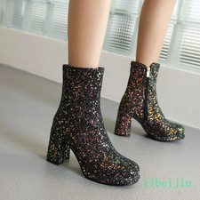 Womens Fall Sequins Glitter Ankle Boots Shoes Formal Performance Wedding Fashion