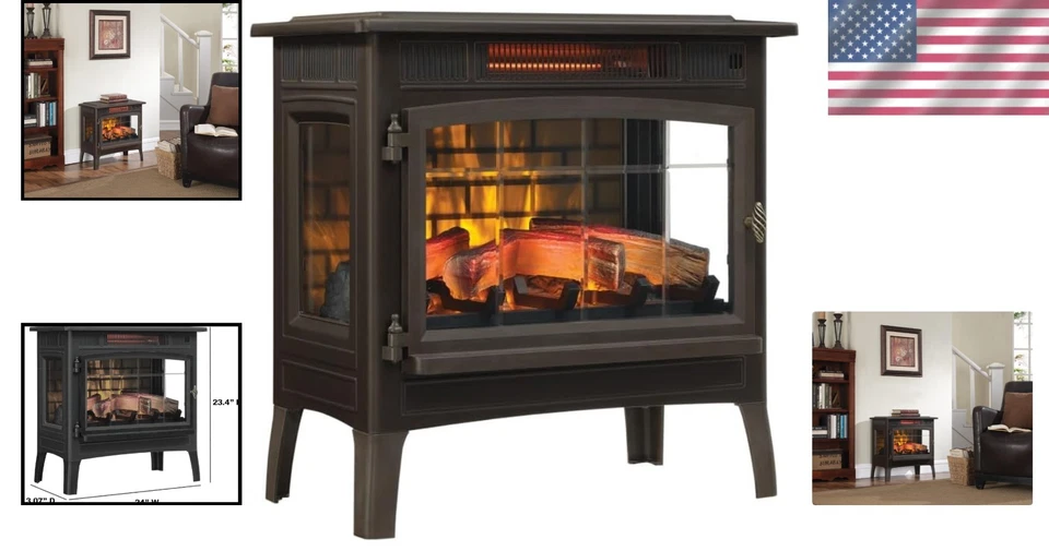Electric Fireplace Stove Heater 3D Flame Effect for 1000 Sq Ft Bronze - Image 2 of 4