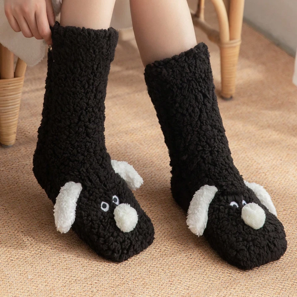 Women's Warm Thermal Lined Anti-Slip Socks Winter Cute Dog Fuzzy Slipper Socks - Image 2 of 4
