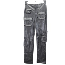 AFRM Women's Faux Leather Cargo Pants S Black PU Utility 4583