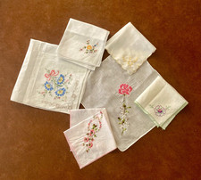 VTG Handkerchief Lot 6 White Embroidered Floral Victorian Wedding Bridal Hankie