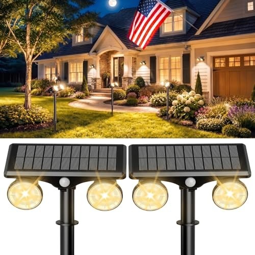 Outdoor Solar Spot Lights - Waterproof 2-Pack, Motion Sensor Landscape Lighting, - Picture 3 of 8