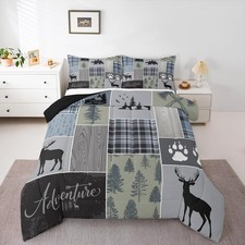 Rustic Patchwork Comforter Set, Checkered Buffalo Plaid Bedding Set For Kids ...